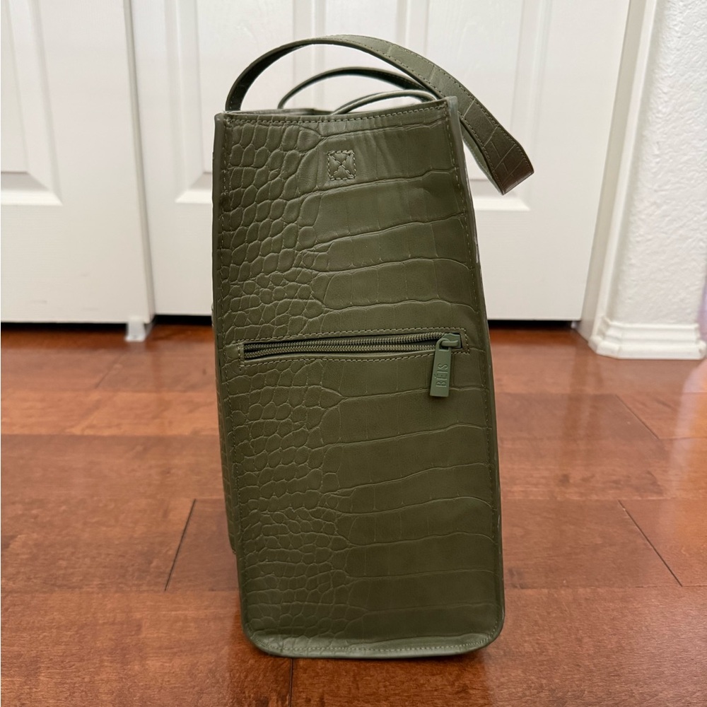 BEIS Olive Croc-Embossed Large Work Tote in Deep Olive (discontinued color) - Picture 4 of 7